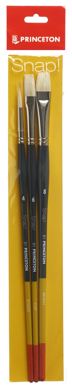 Princeton Snap! Long Handle Brush Set 3/Pkg-Round 4, Flat 6, Bright 8